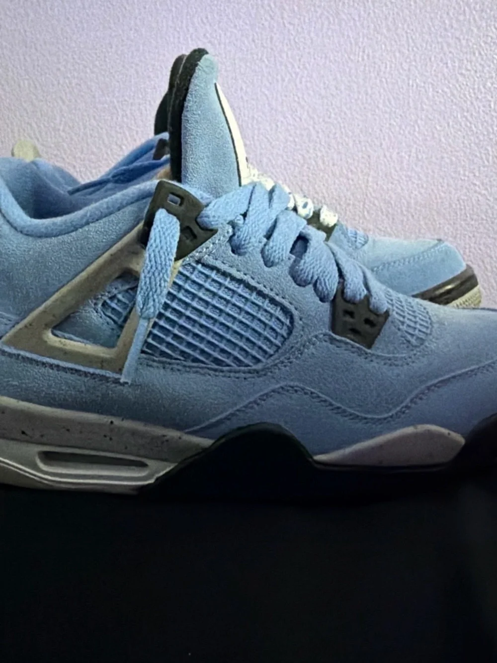Jordan Kids Light Blue Suede Retro Sneakers with Speckled Laces
